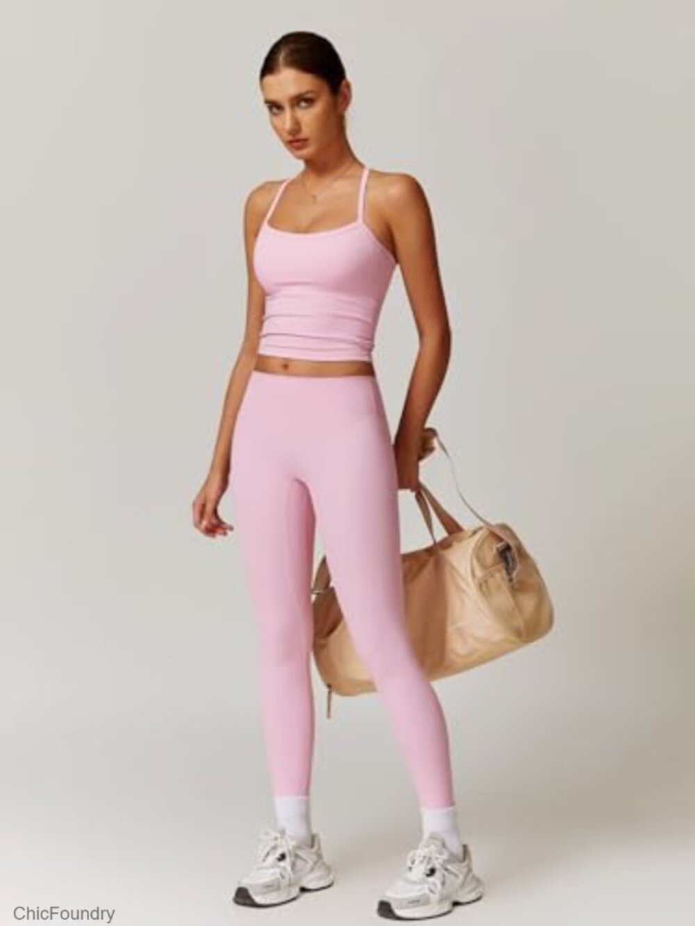 2 Piece High Waist Leggings & Sports Bra Tank Top Workout Set - Picture 5 of 7